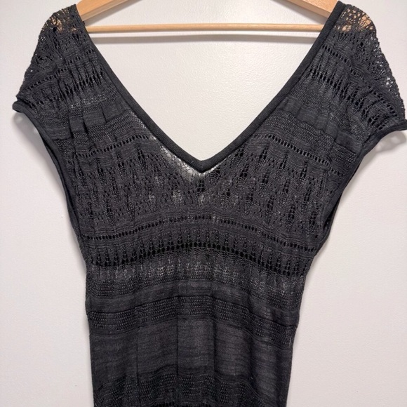 Bebe Black Maxi Crochet Body Con Dress Large Short Sleeve - Picture 1 of 10